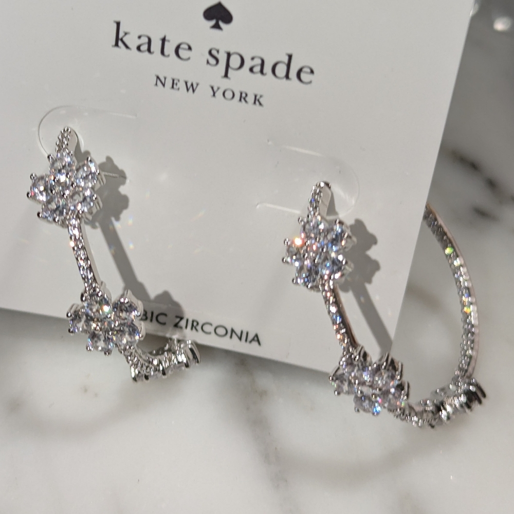 NWT Kate Spade Silver Gleaming Gardenia Hoops